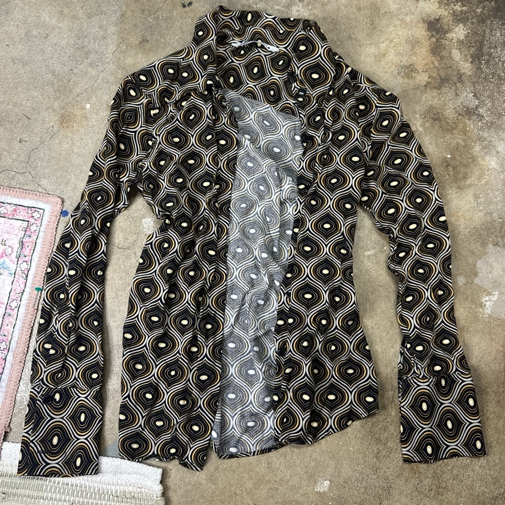 Zara Black and White Geometric Button Down Shirt